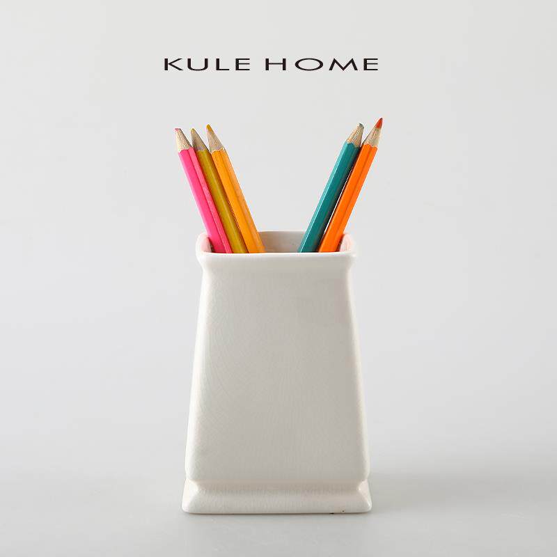 KULE HOME 陶瓷书房笔筒简约复古办公室毛笔筒桌面摆件收纳筒文具