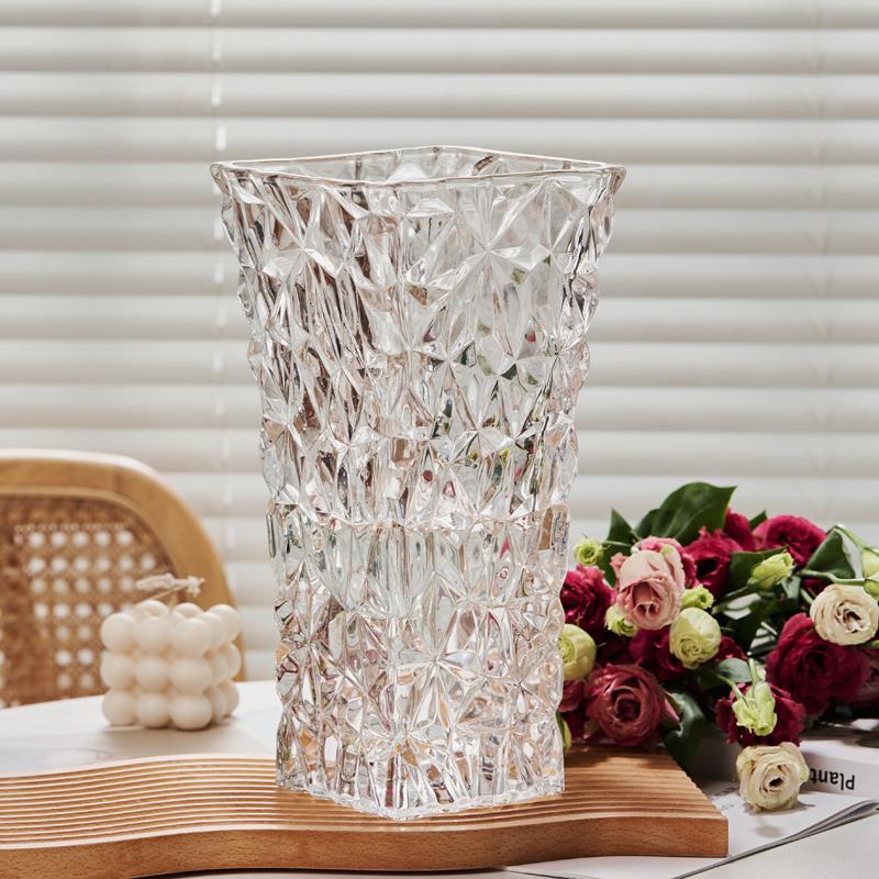 特大号白菜厚重水晶玻璃透明花瓶 富贵竹落地百合绿植花假花家居