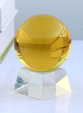黄色K9人造水晶玻璃球家装饰品摆件客厅家居摆设办公桌开业礼品