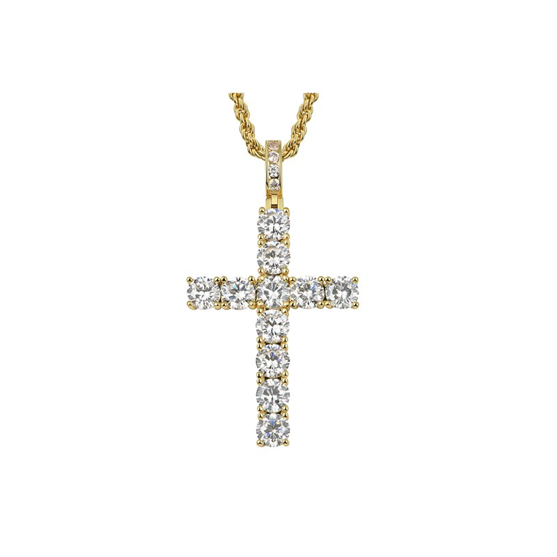 APORRO 铜合金合成锆石吊坠嘻哈单排钻十字架吊坠 时尚情侣坠链