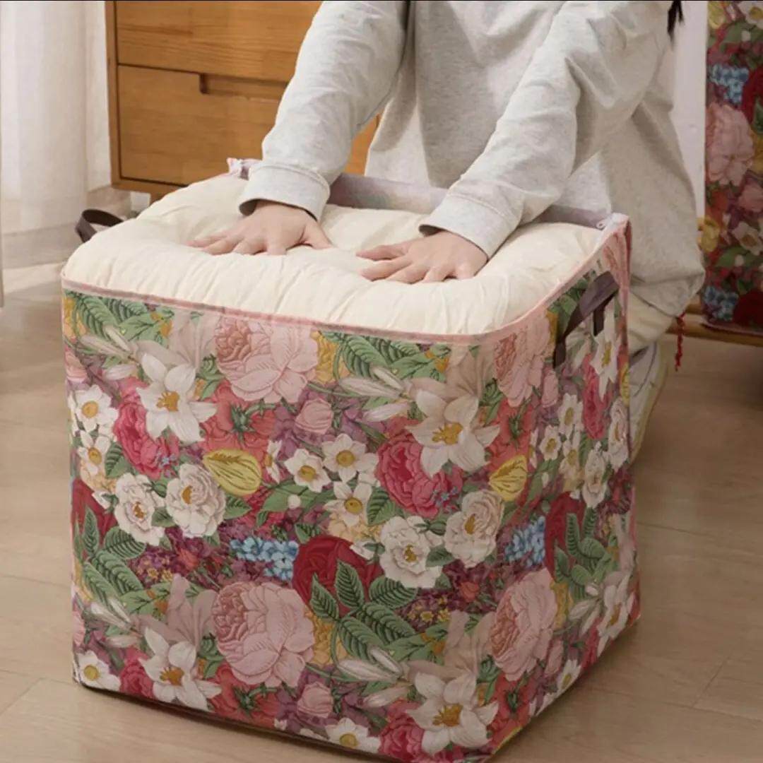 花朵收纳箱双拉链衣服赃衣篓被子防水防潮开学搬家袋布艺