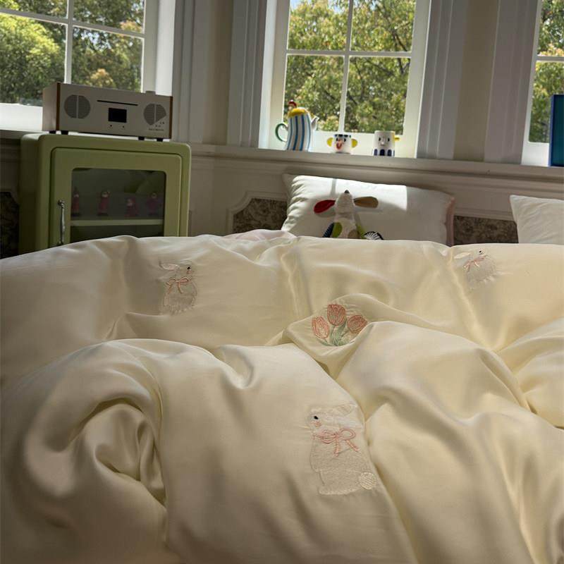 60支天丝凉感丝滑莱赛尔纤维小兔郁金香四件套1.5m1.8米床单被套,床上用品,床品套件/四件套/多件套,淘宝优惠券,粉丝福利购,淘宝优惠卷