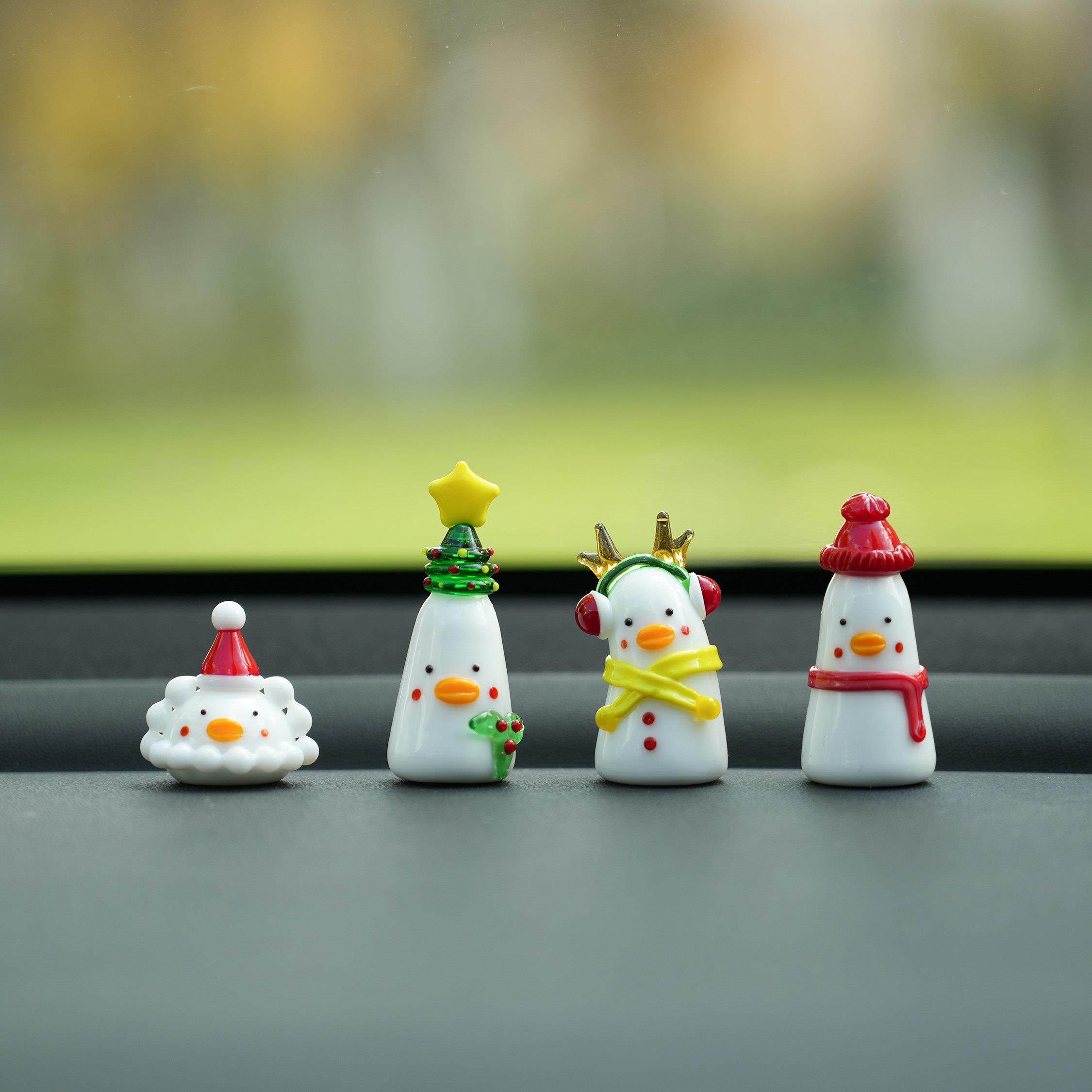 淄博琉璃手作冬日圣诞雪人鸭车载中控台装饰摆件治愈系圣诞节礼物