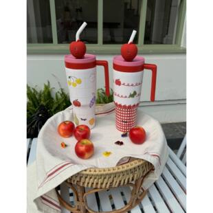 Tagi. 怦怦花田吨吨杯大容量车载保温杯冰霸杯吸管不锈钢水杯