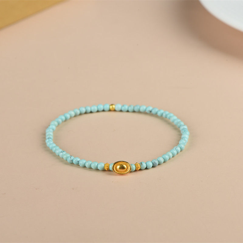 天然原矿绿松石手串足金元宝 旺财女款高级感手链 送女友生日礼物