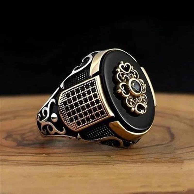 Vintage Hand Carved Patterns Turkse Signet Ring for Men Goth