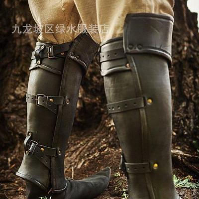 2023新款中世纪文武士PU皮革护腿扣带鞋套舞台剧表演COS摄影道具