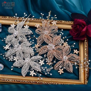 优拉潘 HP252新娘珍珠头饰手工花朵水晶头箍欧美跨境发饰配饰发箍