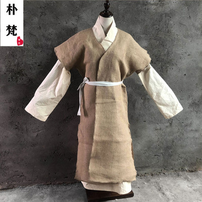朴梵黄麻麻衣长款披麻戴孝孝子孝衣盖头葬礼衣服短袖对襟麻布包邮