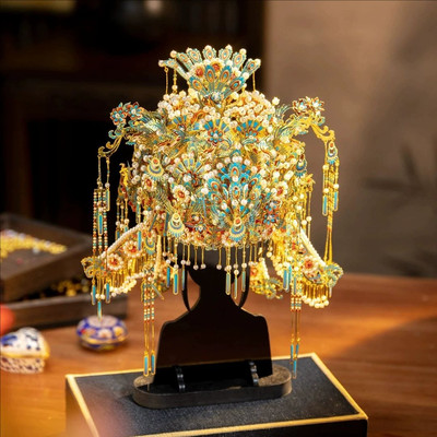 拼酷十里红妆点翠凤冠花轿金翅鸟冠3D金属拼图桃花情人节结婚礼物