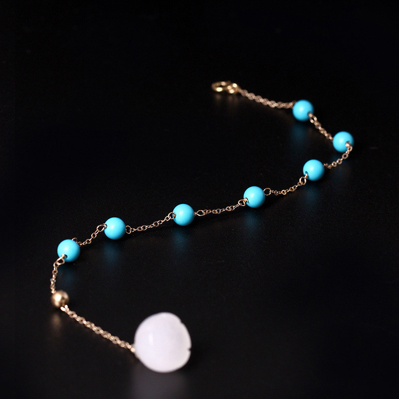 素十八14K包金时尚简约白玉莲蓬绿松石手工IDY手链手串民族风饰品