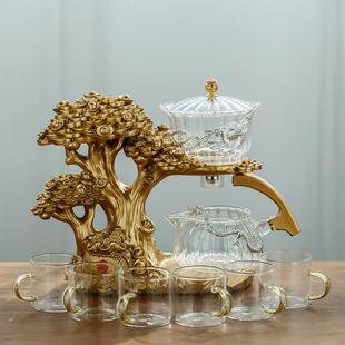金钱树全自动茶具套装 2024新款 家用高硼硅耐热玻璃磁吸懒人冲茶器