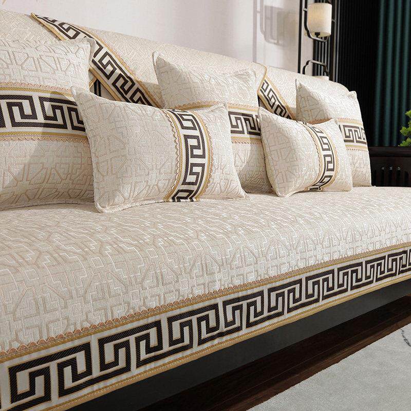 沙发垫四季通用防滑坐垫子现代新中式高档实木夏季套罩靠背巾盖布