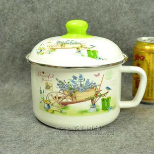 16CM搪瓷带盖大号老式 送保鲜盖 茶缸 卡通水杯保鲜碗快餐杯煮面锅