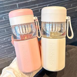 2024办公室泡茶士茶杯耐高温带盖杯子 花茶玻璃杯女高颜值水杯新款