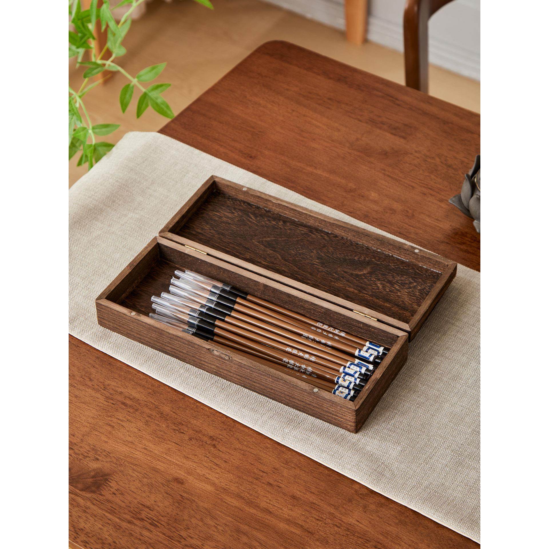 实木书法家用文房四宝用品文盘毛笔收纳盒印章首饰盒文玩翻盖木盒