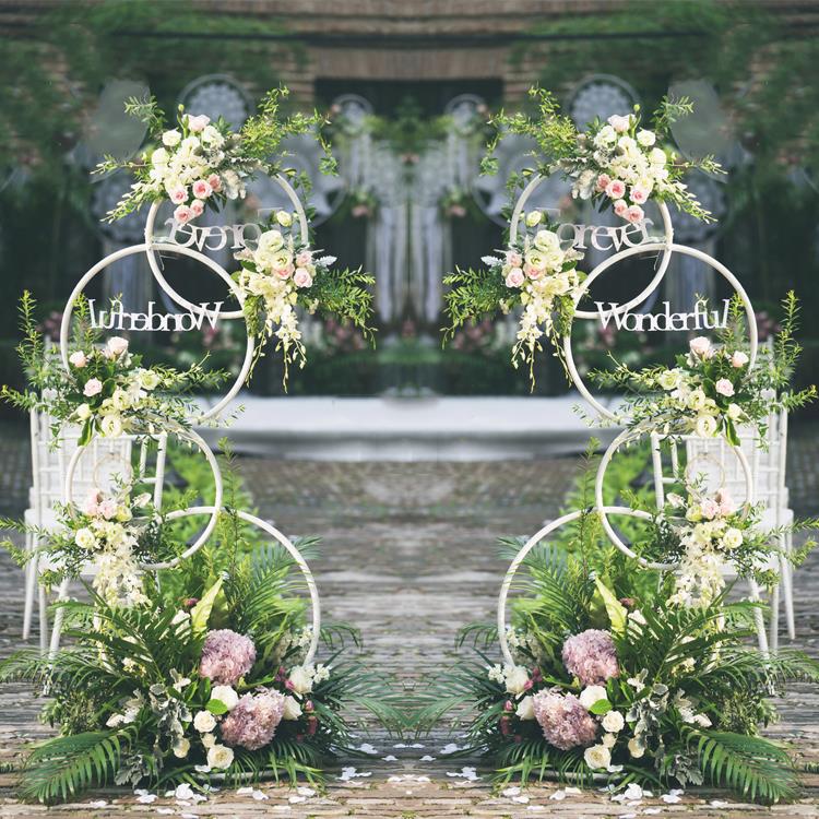 新款婚庆道具 T台铁艺圆环花架背景圆环路引婚礼橱窗装饰花艺摆件