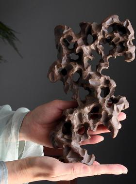 景德镇创意手工雕刻陶瓷假山石摆件复古家居饰品茶道桌面文人摆件