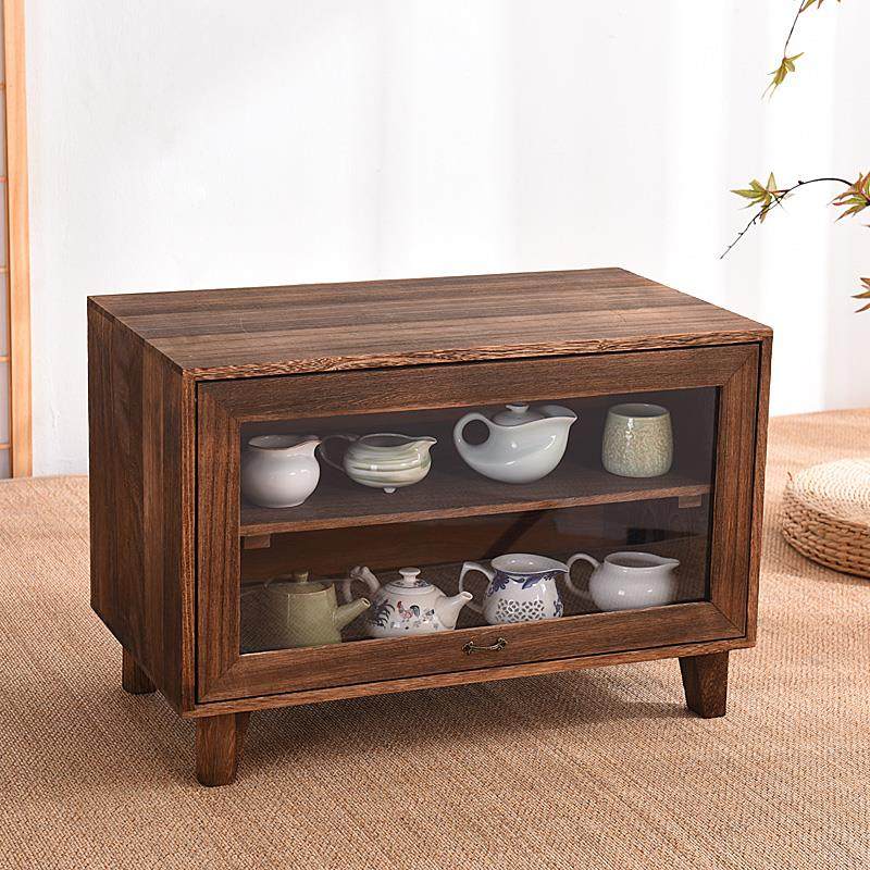 实木台面收纳柜桌面收纳盒餐边茶水柜置物碗盘柜茶壶茶盏茶具收纳