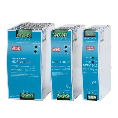明纬NDR-75W120W240W480W导轨式卡轨开关电源220V转12V24V直流