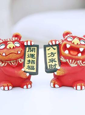 狮三百|金童玉女 泉州文创小狮子摆件办公室礼品手绘家居办公开业