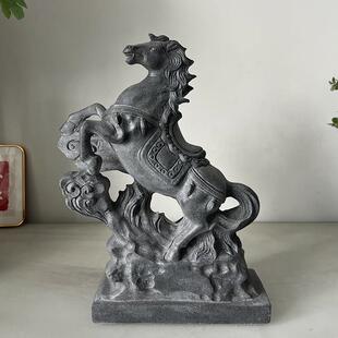 青石头马摆件石雕石刻马到成功工艺品摆件天然石材石头雕刻石马