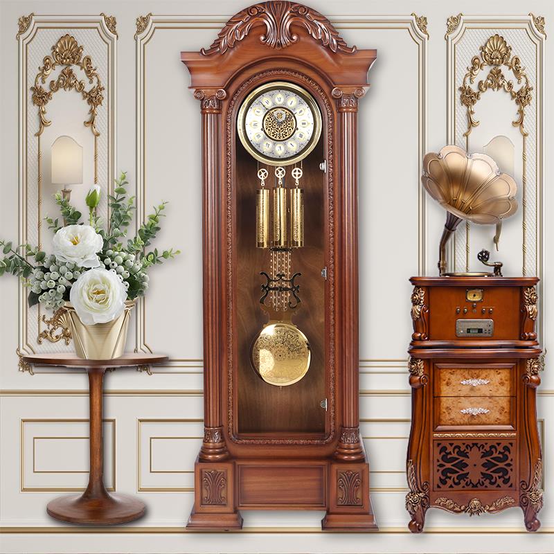 德国赫姆勒机械新中式落地钟客厅大钟家用欧式复古大摆钟立式座钟