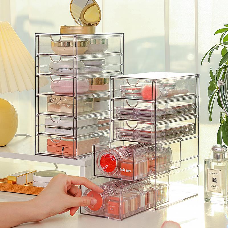 眼影收纳盒亚克力抽屉式桌面化妆品口红分格透明防尘梳妆台置物架