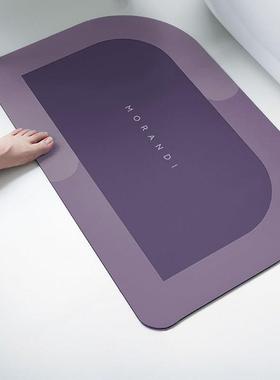 紫色简约卫生间门口地垫防水防滑垫浴室厕所软硅藻泥垫子超薄速干