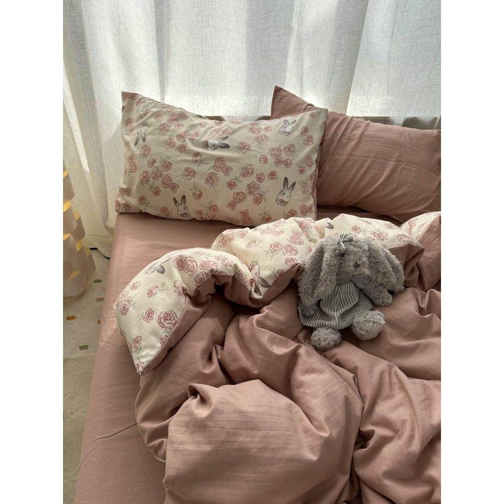 复古少女粉ins混搭风玫瑰花兔子水洗棉四件套床单学生三件套床笠,床上用品,床品套件/四件套/多件套,淘宝优惠券,粉丝福利购,淘宝优惠卷