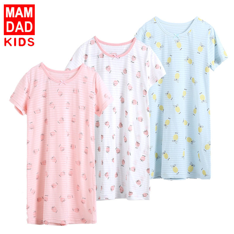 儿童睡裙短袖棉质夏款竹节棉宝宝家居服睡衣 女童空调服厂家