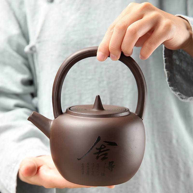 紫砂提梁茶壶大号冷水壶刻字泡茶壶带过滤陶瓷大容量凉水壶家用
