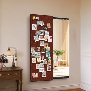 2025新款全身镜隐藏式diy毛毡板照片墙中古风玄关推拉隐身镜子画