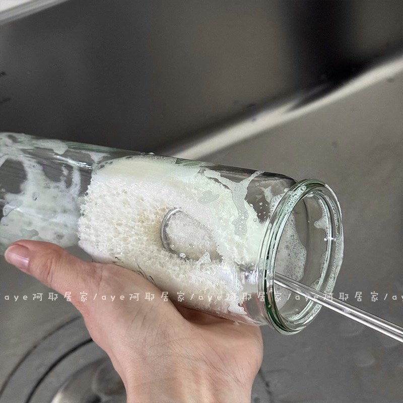 长柄杯刷!厨房b备不锈钢杯刷奶瓶刷可替换杯刷海绵刷长柄清洁刷