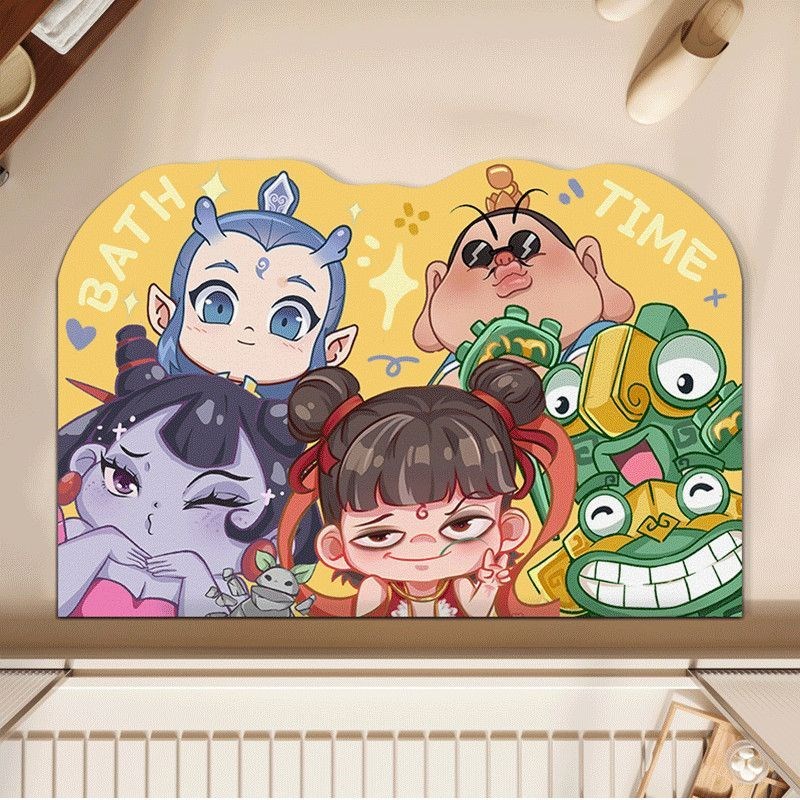 哪吒魔童闹海卡通软硅藻泥浴室地垫吸水防滑卫生间门口脚垫家用
