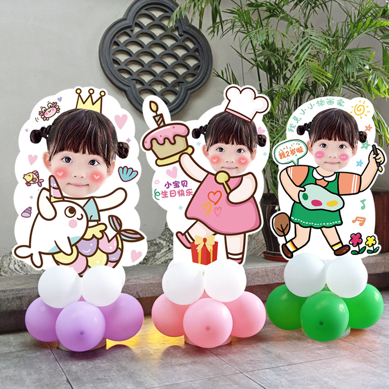 女宝周岁生日装饰场景布置百天满月百日宴立牌定制kt板头像迎宾牌