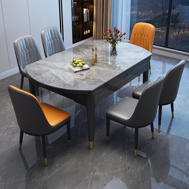 岩板餐桌椅组合现代简约轻奢家用小户型可伸缩折叠方圆两用饭桌子