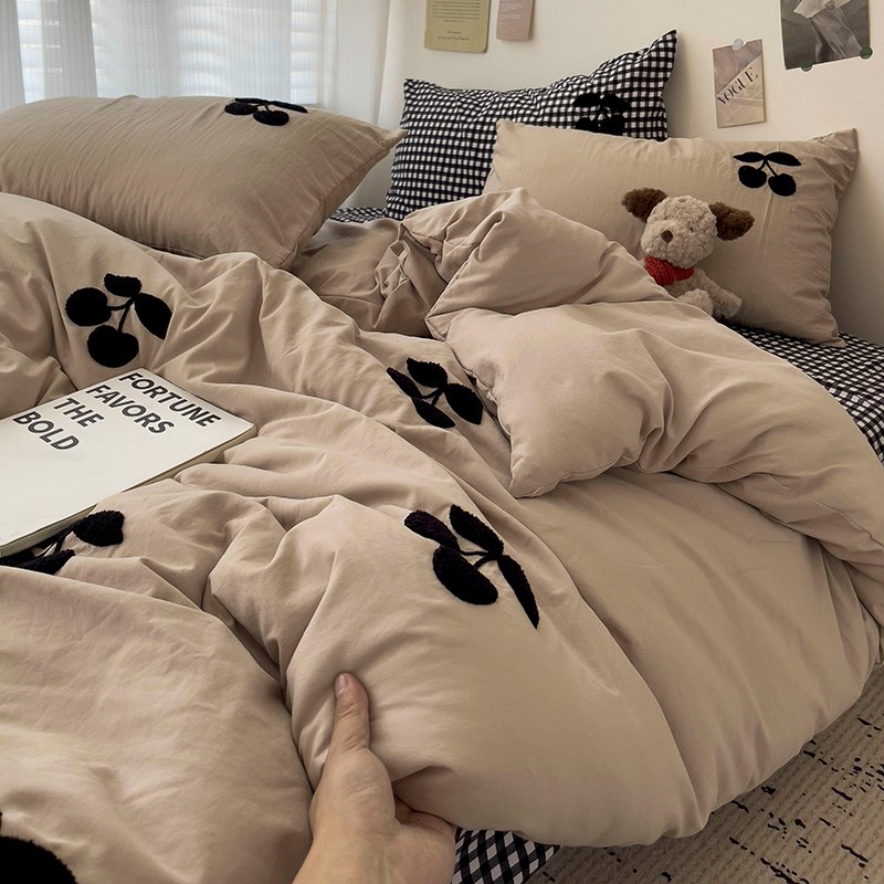 水洗棉被套单件150x200x230单人宿舍毛巾绣被单三件套非全棉