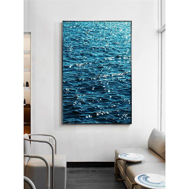 网红波光粼粼蓝色海装饰画客厅卧室发背沙景墙画餐厅玄关挂画大水