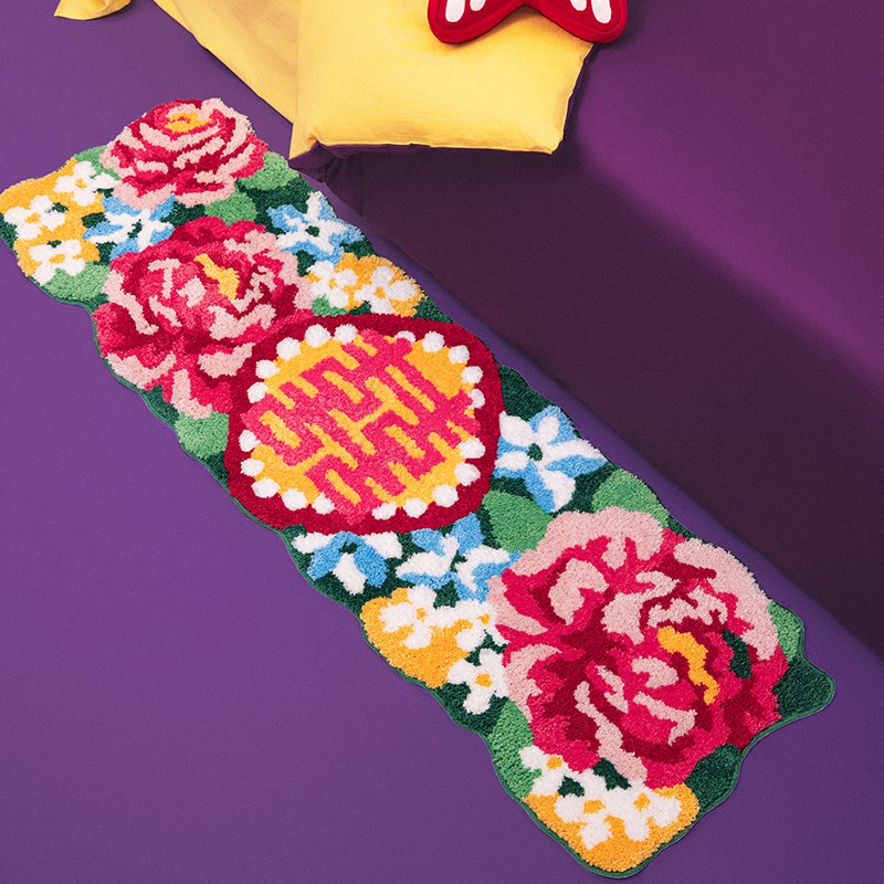 爱诗乐囍鸢床边毯婚房红色喜庆装饰地毯卧室静音复古簇绒地垫