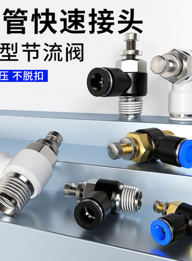 气管快速接头节流阀气动可调气缸调速阀SL8-02调速开关调节阀6-M5