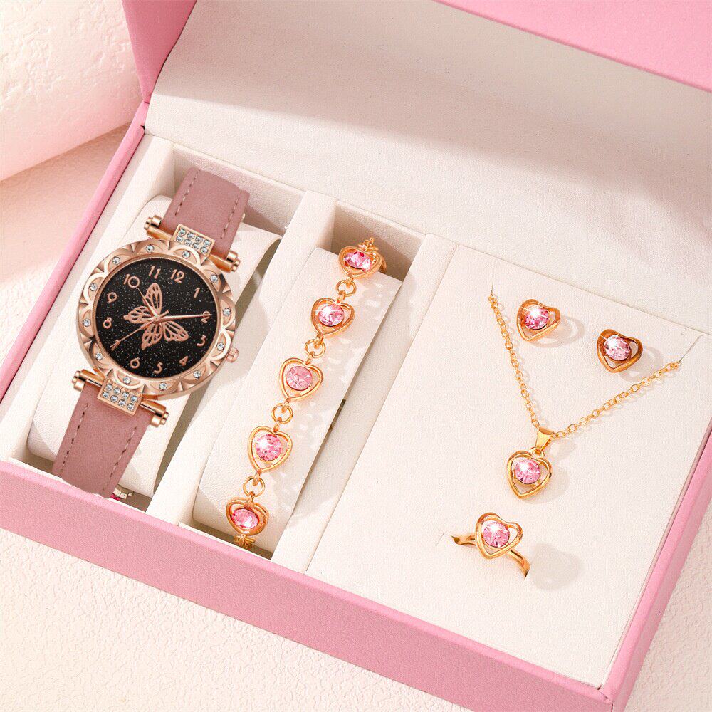 圣诞节礼物送女友甜酷百搭蝴蝶手表四件套礼盒装女表ins显白腕表