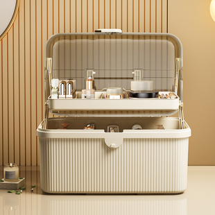 家用化妆品收纳盒多层折叠收纳箱手提便携整理盒子大号美术工具箱