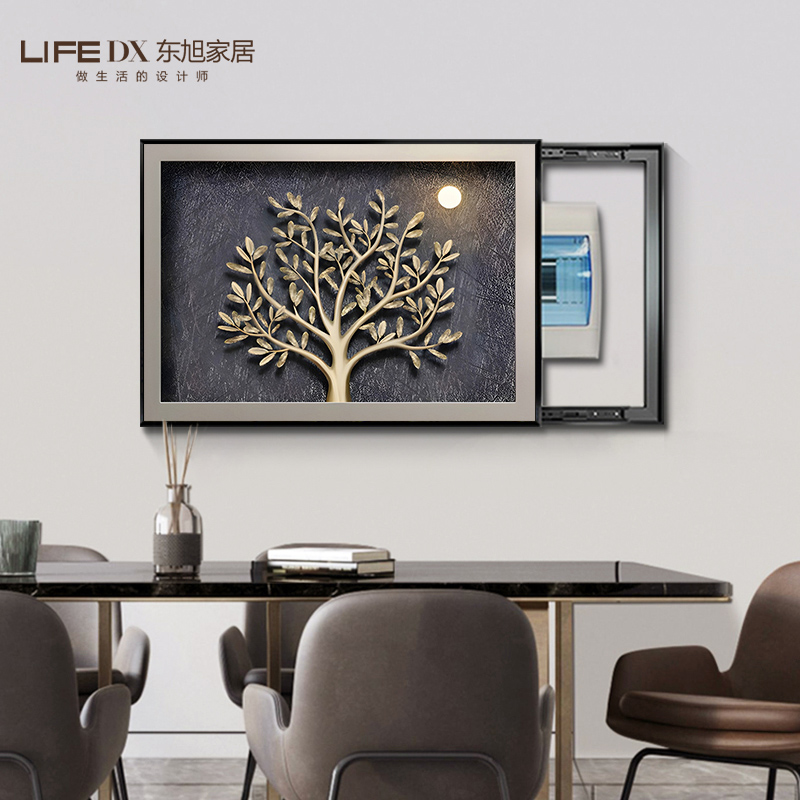 发财树电表箱装饰画免打孔配电箱弱电闸盒遮挡挂画轻奢高级感壁画图片