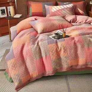 上新覆古风加厚色织双层纱三层纱盖毯夏凉被空调被四件套四季床品