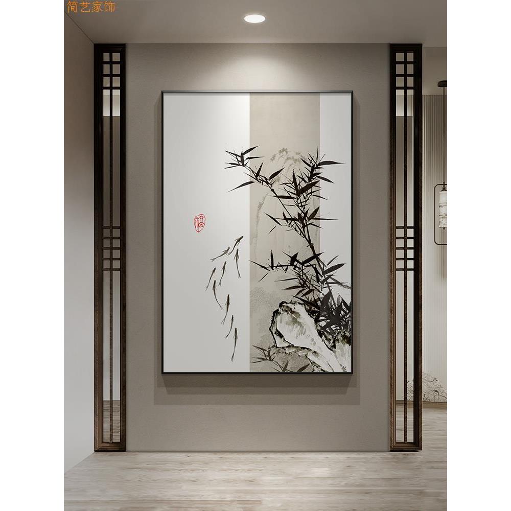 新中式装饰画进门入户玄关挂画餐厅茶室背景墙壁画禅意水墨山水画