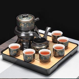 家用办公高档自动旋转石磨防烫冲茶壶茶杯懒人 复古风功夫茶具套装