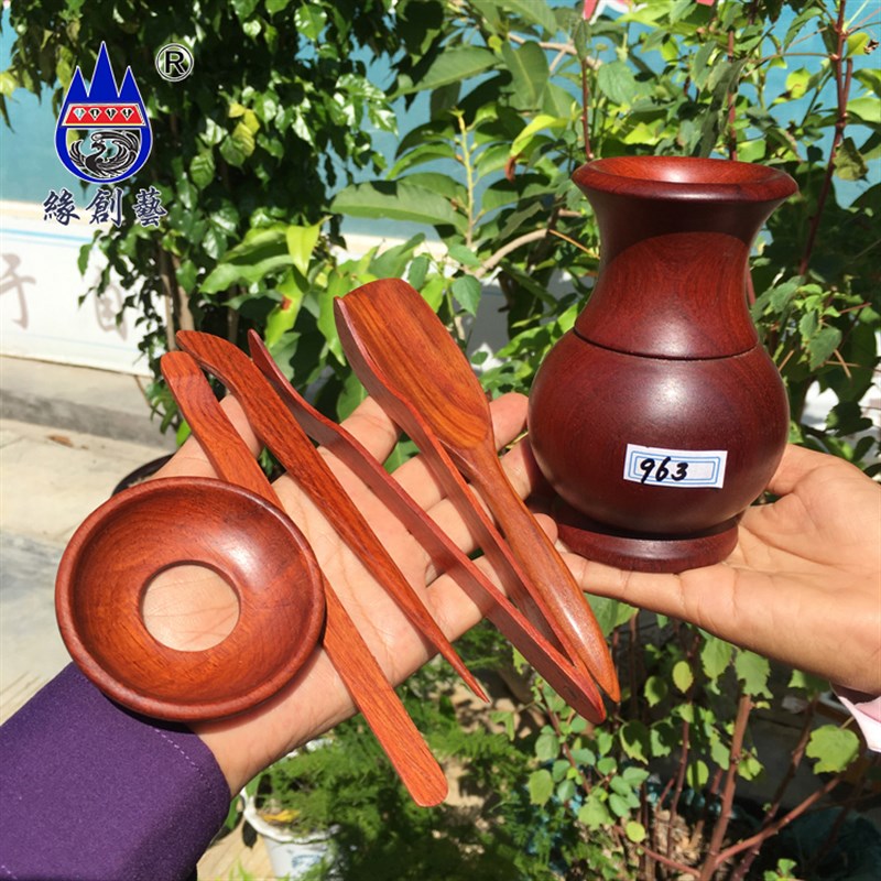 缘创艺缅甸花梨木茶具红木大果紫檀六君子一物一图实木水波纹茶道