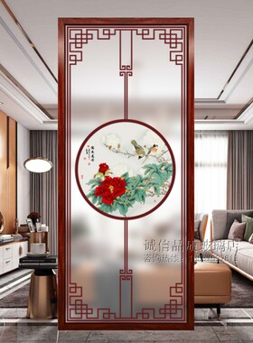艺术屏风过道客厅面磨砂透光彩绘钢化端门见鹿