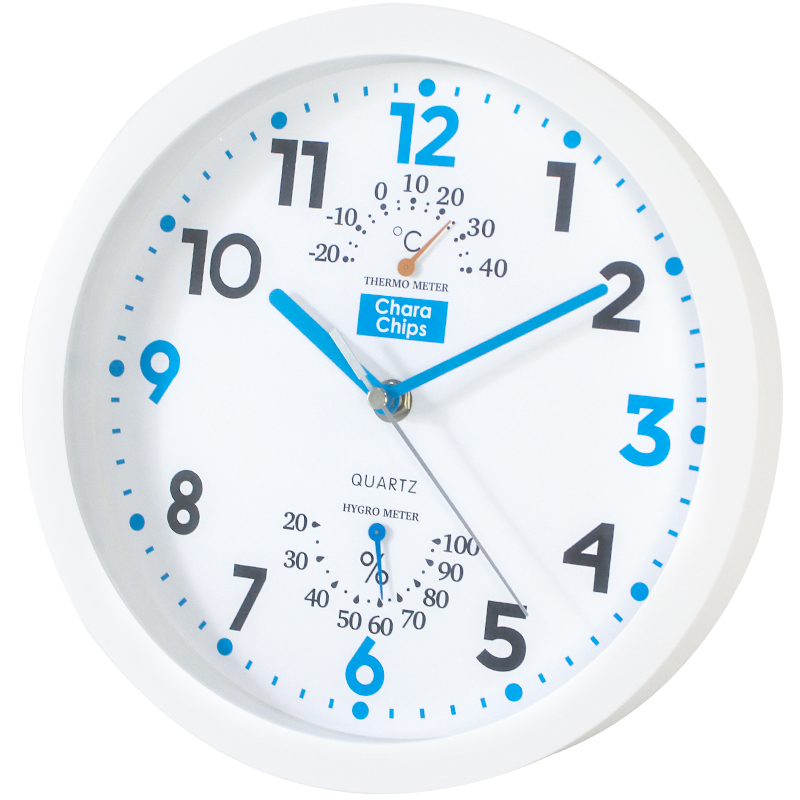 家用静音石英钟表圆形挂钟客厅时尚现代时钟温湿度计创意挂表